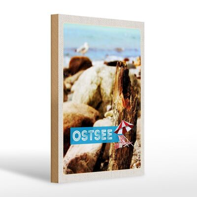 Cartel de madera viaje 20x30cm Mar Báltico playa piedras naturaleza mar
