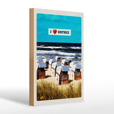 Cartello in legno da viaggio 20x30 cm Mar Baltico cestini da spiaggia mare spiaggia natura
