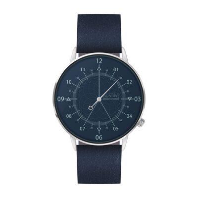 12H Silver & Blue Watch - Blue Leather Strap