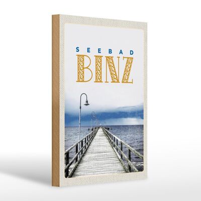 Cartel de madera viaje 20x30cm estación balnearia Binz flujo y reflujo del mar