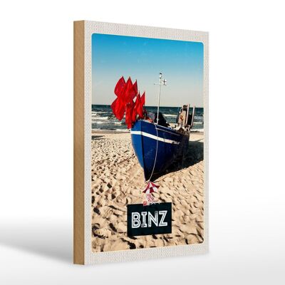 Panneau en bois voyage 20x30cm plage de Binz Allemagne vacances à la mer
