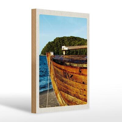 Cartel de madera viaje 20x30cm Binz playa mar montañas bosques barco