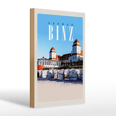 Cartel de madera viaje 20x30cm estación balnearia Binz sillas de playa playa