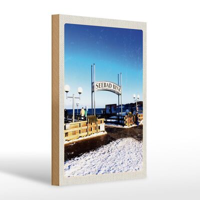 Cartello in legno da viaggio 20x30 cm località balneare Binz neve inverno mare