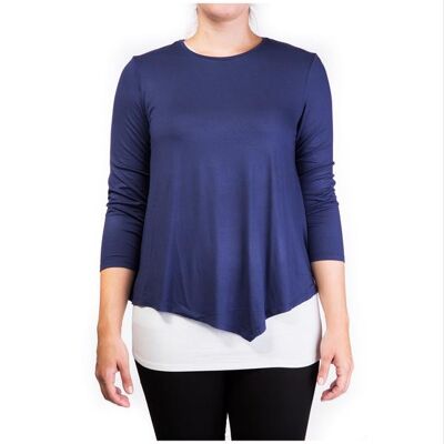 double layer maternity & nursing top - navy & cream