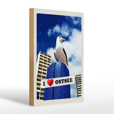 Panneau en bois voyage 20x30cm mouettes de la mer Baltique gratte-ciel vacances à la plage
