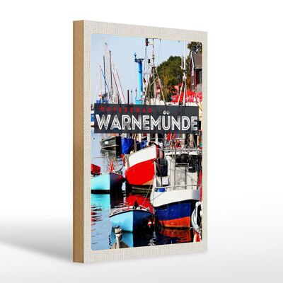Wooden sign travel 20x30cm Warnemünde Baltic Sea resort ships boat