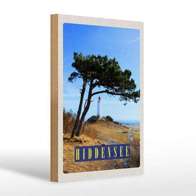 Holzschild Reise 20x30cm Hiddensee Leuchtturm Baum Weide