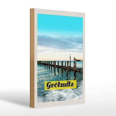 Cartel de madera viaje 20x30cm Grötmitz mar playa vacaciones olas