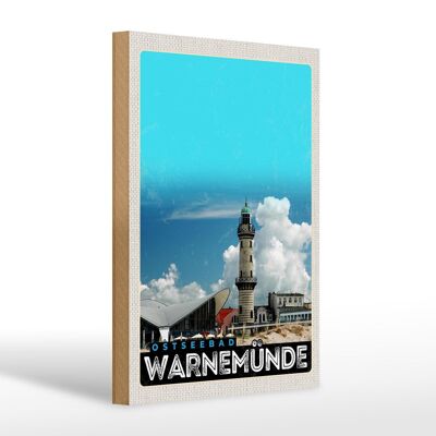 Wooden sign travel 20x30cm Ostseebad Warnemüde lighthouse