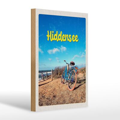 Cartel de madera viaje 20x30cm Hiddensee bicicleta playa mar vacaciones