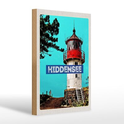 Wooden sign travel 20x30cm Hiddensee lighthouse beach sea