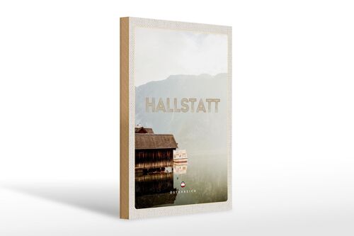 Holzschild Reise 20x30cm Hallstatt Österreich See Berge Boot