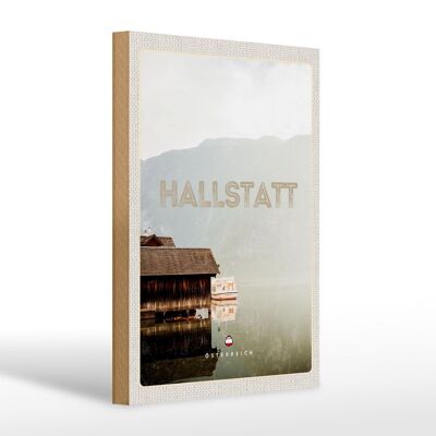 Cartel de madera viaje 20x30cm Hallstatt Austria lago montañas barco
