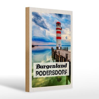 Wooden sign travel 20x30cm Purgenland Podersdorf lighthouse