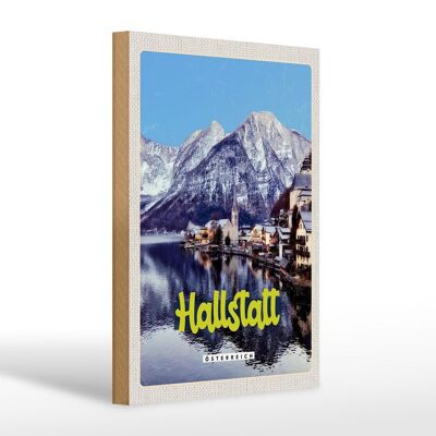 Cartel de madera viaje 20x30cm Hallstatt Austria montañas invierno