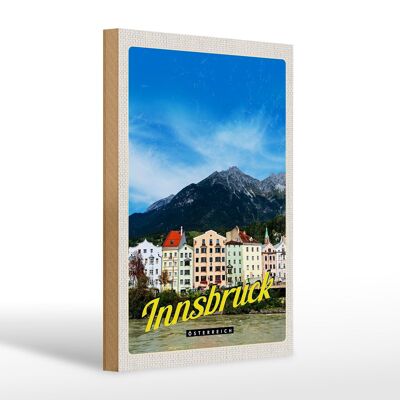 Panneau en bois voyage 20x30cm Innsbruck montagnes nature ville