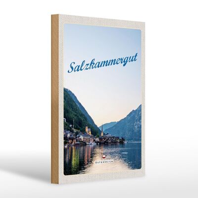 Cartel de madera viaje 20x30cm Salzkammergut vista de la ciudad
