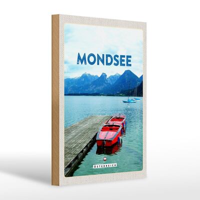 Cartello in legno da viaggio 20x30 cm Mondsee Austria barche lago montagne