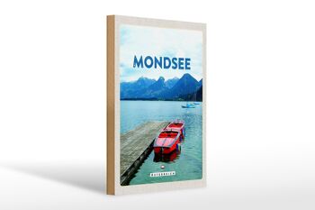 Panneau en bois voyage 20x30cm Mondsee Autriche bateaux lac montagnes 1