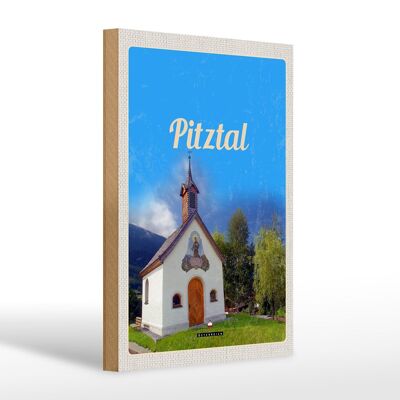 Cartel de madera viaje 20x30cm Iglesia de Pitztal Austria naturaleza