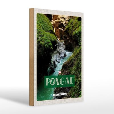 Holzschild Reise 20x30cm Pongau Österreich Wasserfall Natur