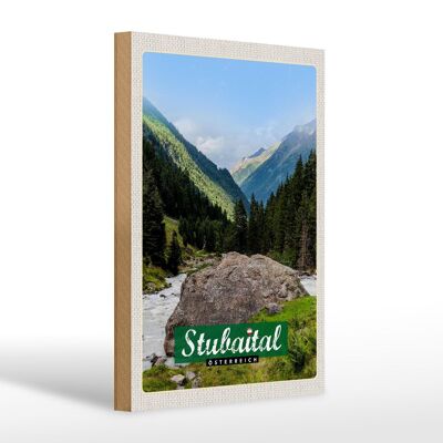 Cartel de madera viaje 20x30cm Stubaital Austria caminata naturaleza