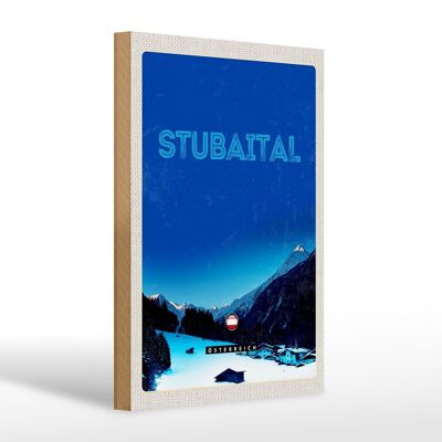 Cartello in legno da viaggio 20x30 cm Stubaital Austria neve invernale