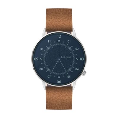 12H Silver & Blue Watch - Brown Leather Strap
