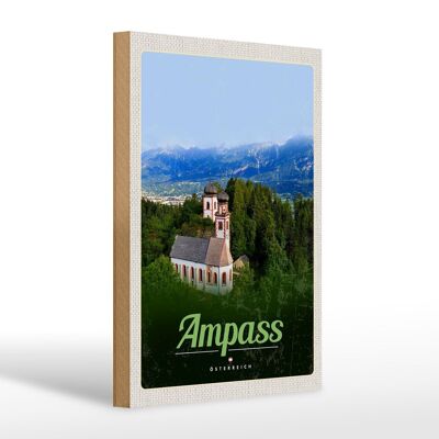 Cartello in legno da viaggio 20x30 cm Ampass Austria chiesa nella natura della foresta