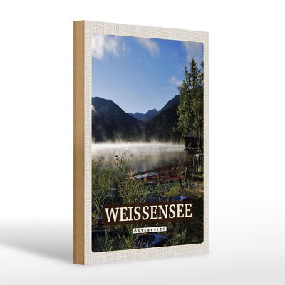 Holzschild Reise 20x30cm Weissensee Urlaub See Wälder Natur