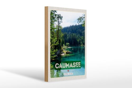 Holzschild Reise 20x30cm Caumasee Schweiz Berge Wälder Natur