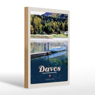 Cartello in legno da viaggio 20x30 cm Davos Svizzera escursione sul lago vacanza