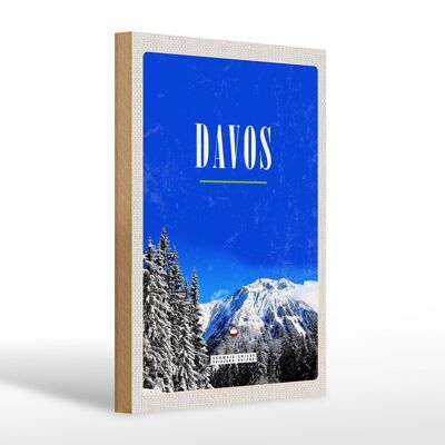 Wooden sign travel 20x30cm Davos winter time ski holiday winter