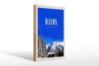 Panneau en bois voyage 20x30cm Davos hiver vacances de ski hiver 1
