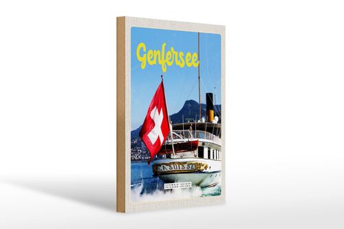 Holzschild Reise 20x30cm Genfersee Schweiz Lasuisse Schiff