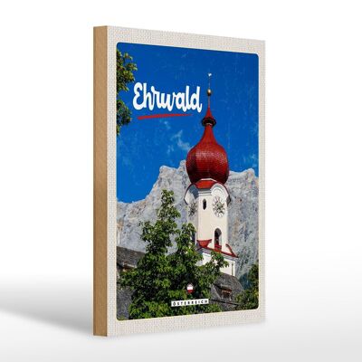 Cartel de madera viaje 20x30cm Ehrwald Austria iglesia techo rojo