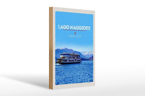 Holzschild Reise 20x30cm Lago Maggiore Schiff See Berge Natur