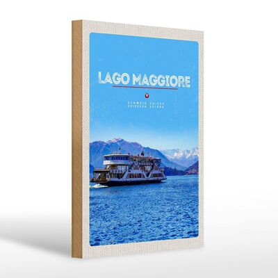 Cartel de madera viaje 20x30cm Lago Maggiore barco lago montañas naturaleza