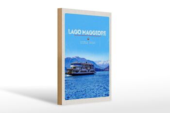 Panneau en bois voyage 20x30cm Lago Maggiore bateau lac montagnes nature 1