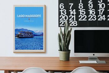 Panneau en bois voyage 20x30cm Lago Maggiore bateau lac montagnes nature 3