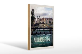 Panneau en bois voyage 20x30cm Lucerne Suisse rivière vieille ville vacances 1