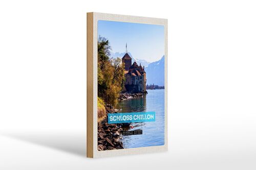 Holzschild Reise 20x30cm Genfersee Schweiz Schloss Chillon