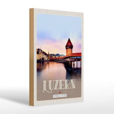 Cartel de madera viaje 20x30cm Lucerna Suiza Puente Champal naturaleza