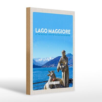 Cartel de madera viaje 20x30cm Lago Maggiore Suiza escultura cabra