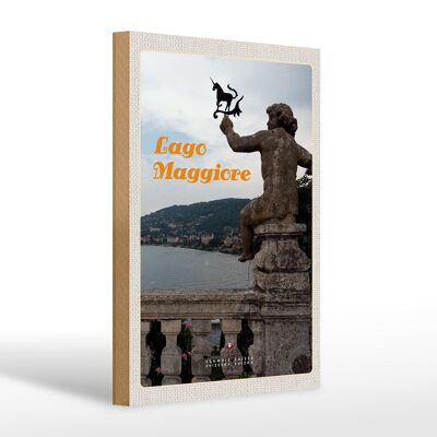 Cartel de madera viaje 20x30cm Escultura unicornio lago Maggiore natural
