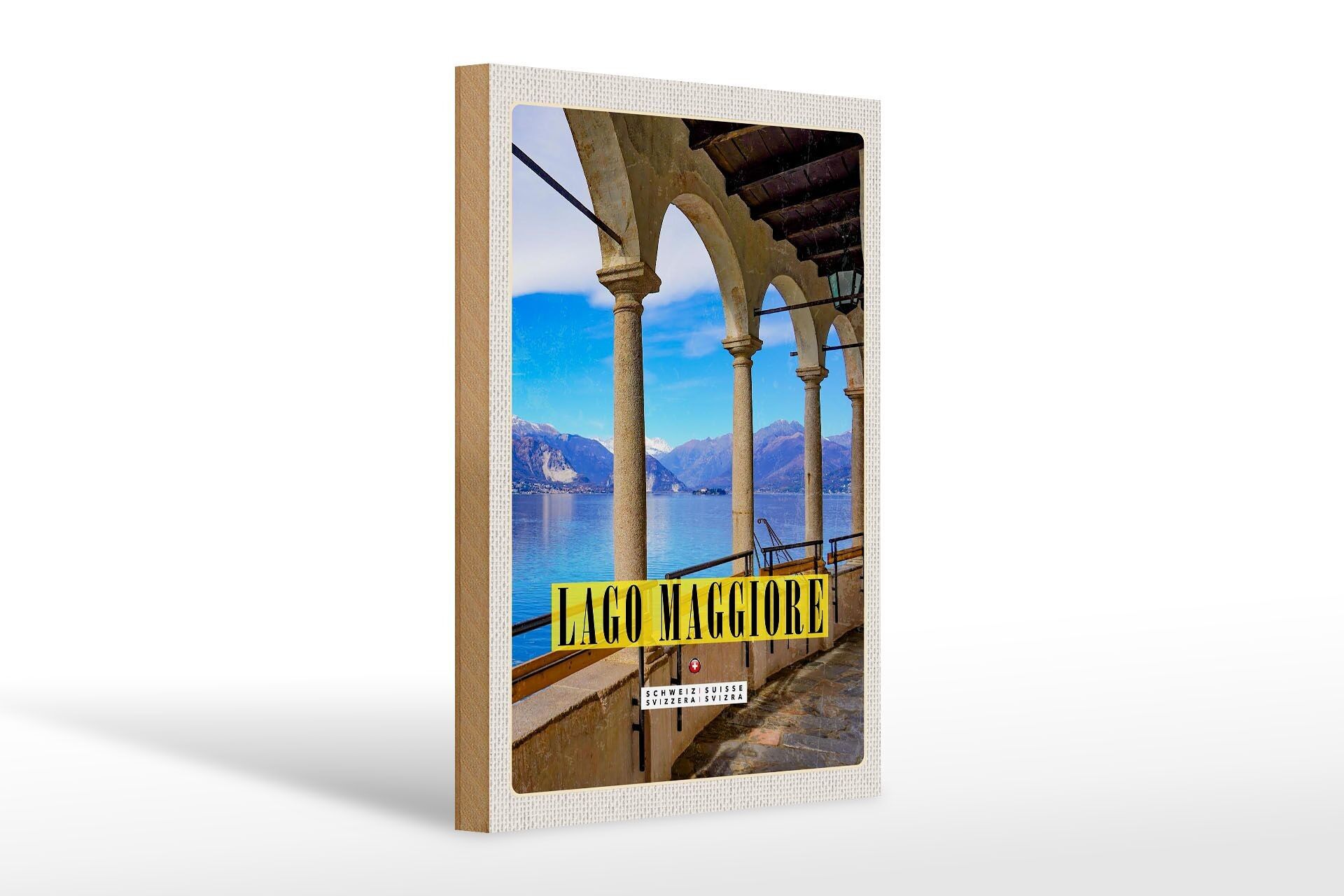Cartel de madera viaje 20x30cm Lago Maggiore vista lago vacaciones