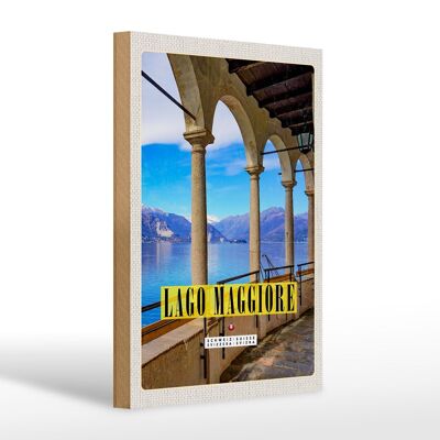 Cartello da viaggio in legno 20x30cm Lago Maggiore vista vacanza lago