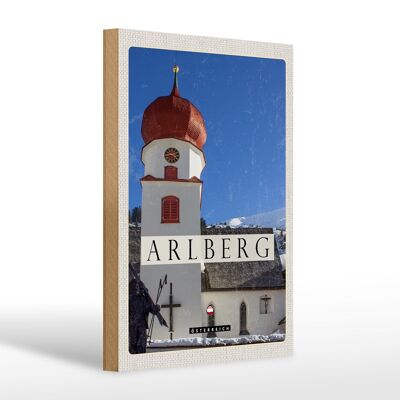 Cartello in legno da viaggio 20x30 cm Scultura chiesa Arlberg Austria