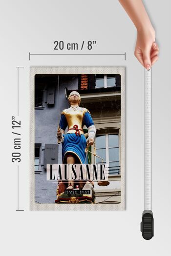 Panneau en bois voyage 20x30cm Lausanne Suisse sculpture femme balance 4